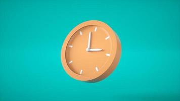 Circle orange clock on blue background. Analog clock on pastel simple style background. 3D rendering photo