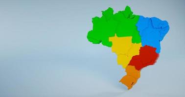 mapa de brasil, estados y regiones. Fondo de introducción de mapa brasileño 3d. representación 3d foto