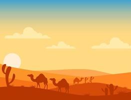 Expanse of the desert and camels as mount animals of the desert vector