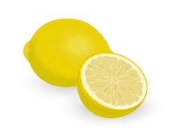 fruta de limón amarillo y medias piezas que parecen agrias pero frescas vector