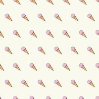 melting pink ice cream ball in waffle cone  seamless pattern design with creamy white background vector