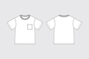 Set of white kids t-shirt crew neck with pocket technical fashion illustration vector