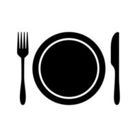 tenedor y cuchillo en un icono de plato aislado en fondo blanco vector