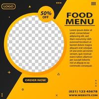 Editable food menu sale template with free space for picture. Perfect for social media post advertising. vector