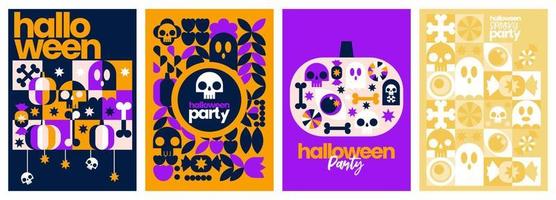 Halloween party geometric collection set with ghost, pumpkins, candy isolated vector element objects