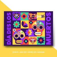 Dia des los muertos poster vectorwith flower, skull, sombrero isolated objects vector