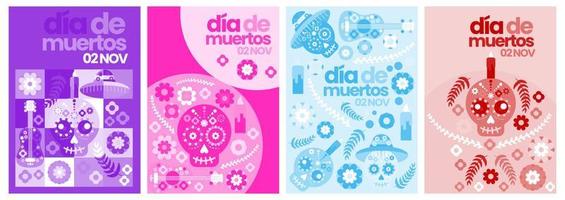 Dia des los muertos collection vector set, with sombrero, flower, skull, bone isolated transparent objects