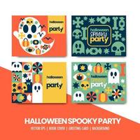 Halloween party invitation card vector collection set. Ghost, pumpkins, bats, candy isolated vector