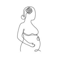 contorno de mujer embarazada en depresión, línea de arte continua un dibujo. embarazo infeliz, asistencia a la maternidad. mujer prenatal con barriga en dudas y problemas, ansiosa, hace preguntas. solo vector