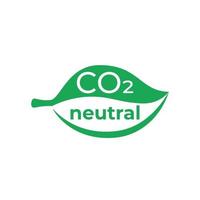CO2 neutral sign on leaf plant, carbon emission free. Circle symbol with inscription. Eco friendly industrial production. Net zero carbon, no air atmosphere pollution. Vector