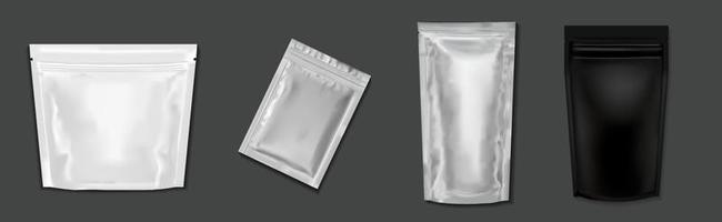 maqueta de cuatro bolsas de papel de aluminio o envases de plástico vector