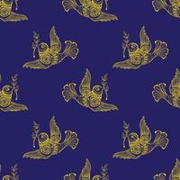 Dove of peace with olive branch. Seamless pattern. Vector illustration.