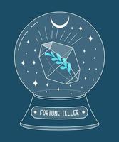 Fortune teller with crystal gem inside, outline illustration. Magic crystal concept. Modern vector illustration. Transparent line art gem with leaf and stars. Minimalistic design for web.