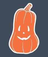 Pumpkin, main symbol of Halloween. Orange pumpkin with various funny faces. Template for your design. Hand drawn trendy Vector illustration. All elements are isolated.