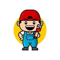 cute illustration of a worker. good for service company mascot. plumber illustration. vector