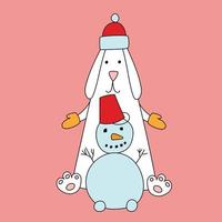 Rabbit symbol of 2023. Rabbit with snowman. Calendar template. vector