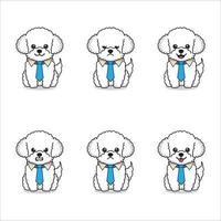 Set of poodle dogs with blue tie vector