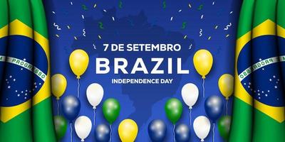 fondo realista del día de la independencia de brasil del 7 de septiembre con globos y banderas de brasil vector