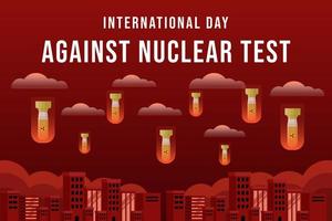International day against nuclear test illustration with nuclear bombs dropping on city vector