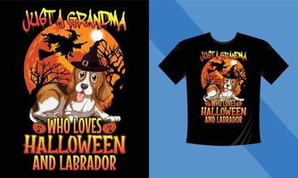 solo una abuela que ama Halloween y Labrador: la mejor plantilla de diseño de camisetas de Halloween. labrador, calabaza, noche, luna, bruja, máscara. camiseta de fondo nocturno para imprimir.