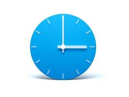 Blue wall Clock on isolated white background with Shadow 3d Illustration. 3 O'clock photo