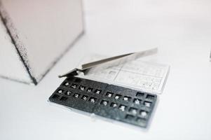 System of dental brackets at dentist office. photo