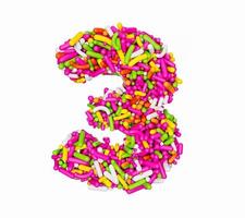 Digit 3 made of Colorful Sprinkles Numeric Three Rainbow sprinkles 3d illustration photo