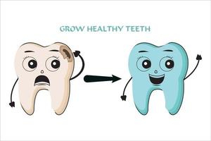 hacer crecer la ilustración de vector de diente sano en estilo de dibujos animados.