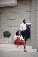 Stylish african american couple in formal wear. Romantic couple in love dating. photo