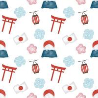 Cute seamless hand drawn watercolor Japanese famous things pattern background. Japan icon elements. photo
