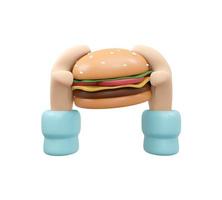 3D Rendering of hand holding burger isolate on white background. 3D Render illustration cartoon style. photo
