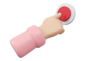 3D Rendering of hand pushing button isolate on white background. 3D Render illustration cartoon style. photo