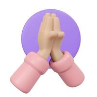 3D Rendering of bow hand sign Wai in Thai isolate on white background. 3D Render illustration cartoon style. photo