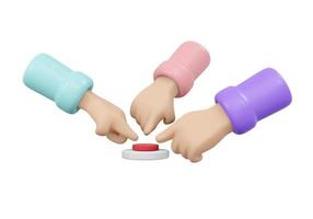 3D Rendering of hands pushing button isolate on white background. 3D Render illustration cartoon style. photo