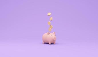 3D Rendering of piggy bank and coin concept of money financial investment on background. 3D Render illustration cartoon style. photo