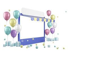 Representación 3d de la tienda de la tienda para publicidad aislada en blanco para el diseño comercial. estilo de dibujos animados de ilustración de procesamiento 3d. foto