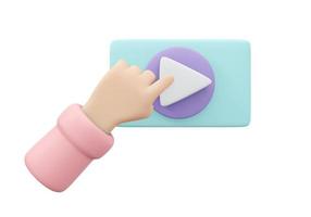 3D Rendering of hand click start to play music start player icon isolated on background concept of music on internet. 3D render illustration cartoon style. photo