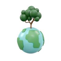 3D Rendering of earth and tree icon concept of World Environment Day background, banner, card, poster. 3D Render illustration cartoon style. photo