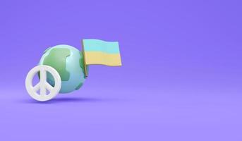 3D Rendering of globe peace sign and Ukraine flag on background concept of no war stop fighting. 3D Render illustration cartoon style. photo