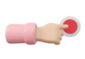 3D Rendering of hand pushing button isolate on white background. 3D Render illustration cartoon style. photo