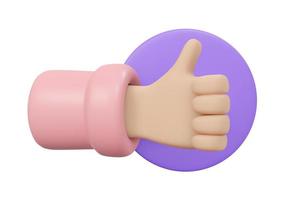 3D Rendering of thump up hand sign isolate on white background. 3D Render illustration cartoon style. photo