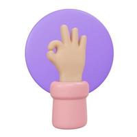 3D Rendering of okay hand sign isolate on white background. 3D Render illustration cartoon style. photo