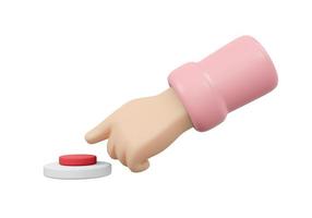 3D Rendering of hand pushing button isolate on white background. 3D Render illustration cartoon style. photo