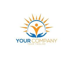 People In Sunshine Morning Logo Design With Health Care Concept Vector Template.