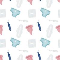 Cute seamless hand drawn watercolor menstruation hygiene product underpants tampon pad menstrual cup pattern background feminism concept photo