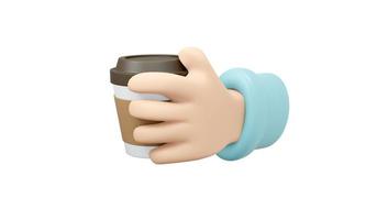 3D Rendering of hand holding cup of takeaway coffee isolate on white background. 3D Render illustration cartoon style. photo