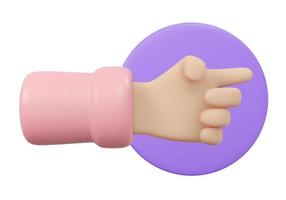 Representación 3d de la señal de la mano que señala aislar sobre fondo blanco. estilo de dibujos animados de ilustración de procesamiento 3d. foto