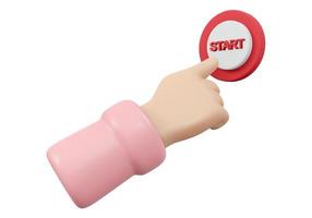3D Rendering of hand pushing start button isolate on white background. 3D Render illustration cartoon style. photo