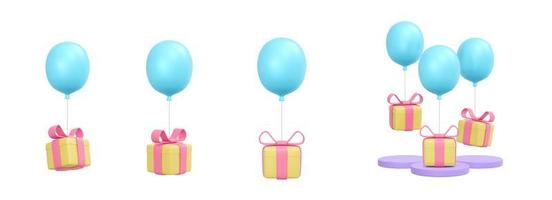 3D Rendering of set of gift box with balloon concept of present decoration icon collection for commercial design isolated on white background. 3D Render illustration cartoon style. photo