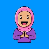 vector illustration of woman in hijab in soft color and cartoon style.